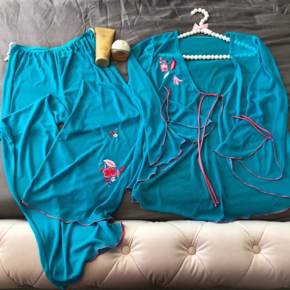 Y2K Turquoise Mesh Intimate Pajamas Set